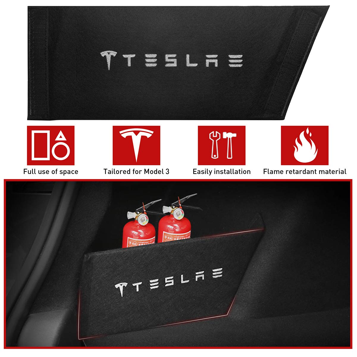 Rear Trunk Side Divider Board for Tesla Model 3, KFAMAN Tesla Model 3 Trunk Organizer Adhesive Clapbaord Baffle Divider Accessories, Easy to Install, Keep Cargo In Safe