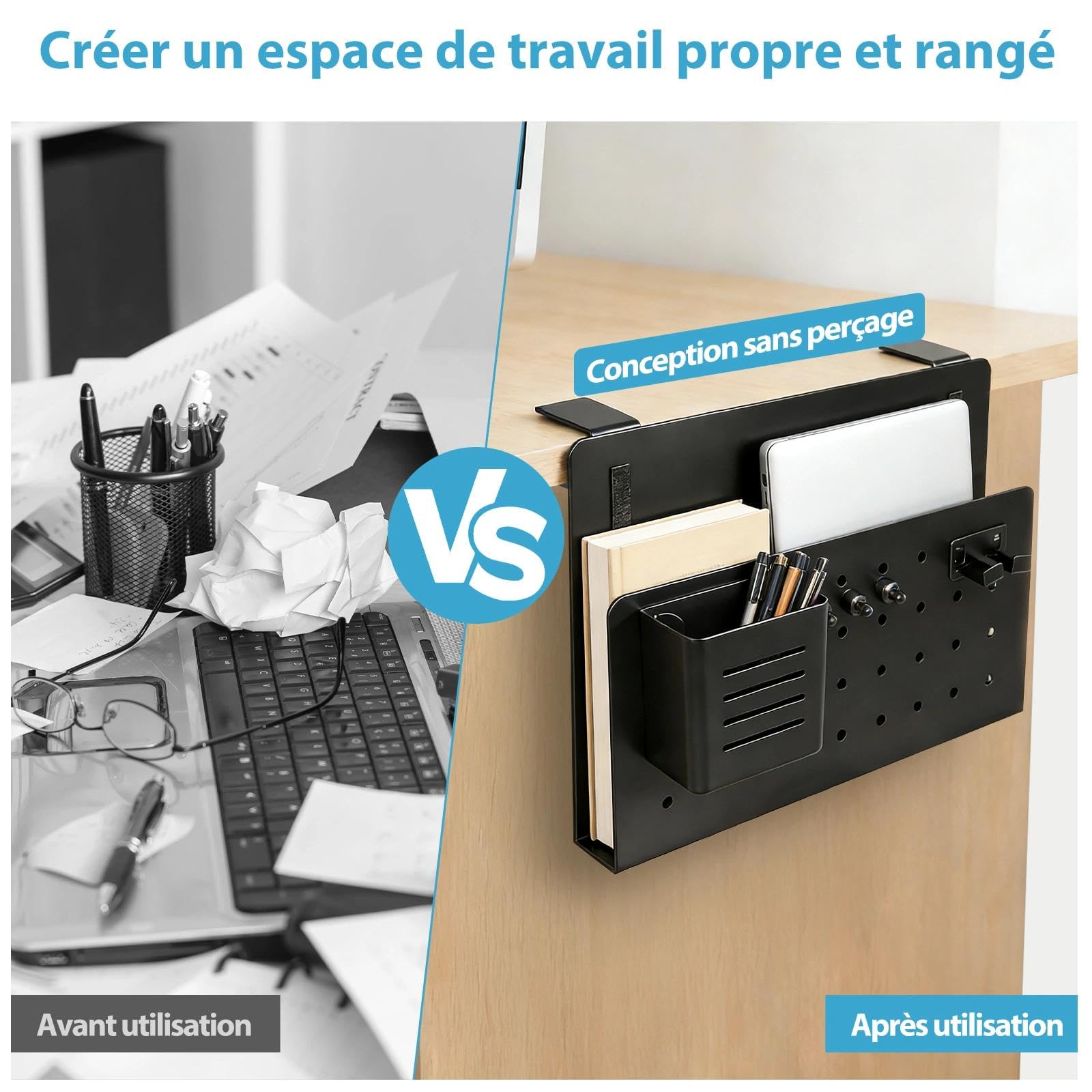 Contenitori Laterali per Scrivania, Supporto per Laptop Sotto Il Tavolo, Organizer Da Scrivania Sospeso Senza Forare, Con Ganci E Ganci per Cavi, Organizer per Ufficio E Home Office