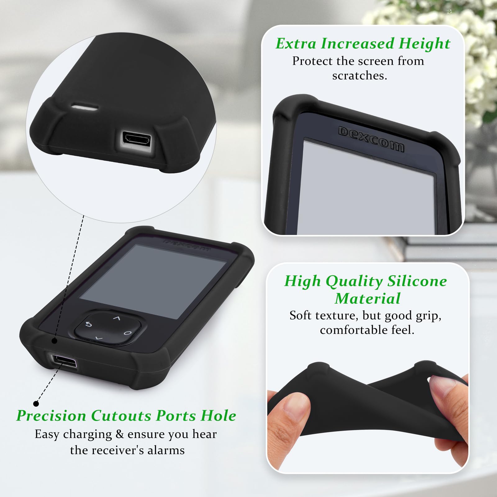 dexcom G7 receiver Case - Shockproof Silicone Case Protect Your dexcom G7 Receiver, Anti-Slip Anti-Drop Cover by YOUSHARES(Black) - Image 2
