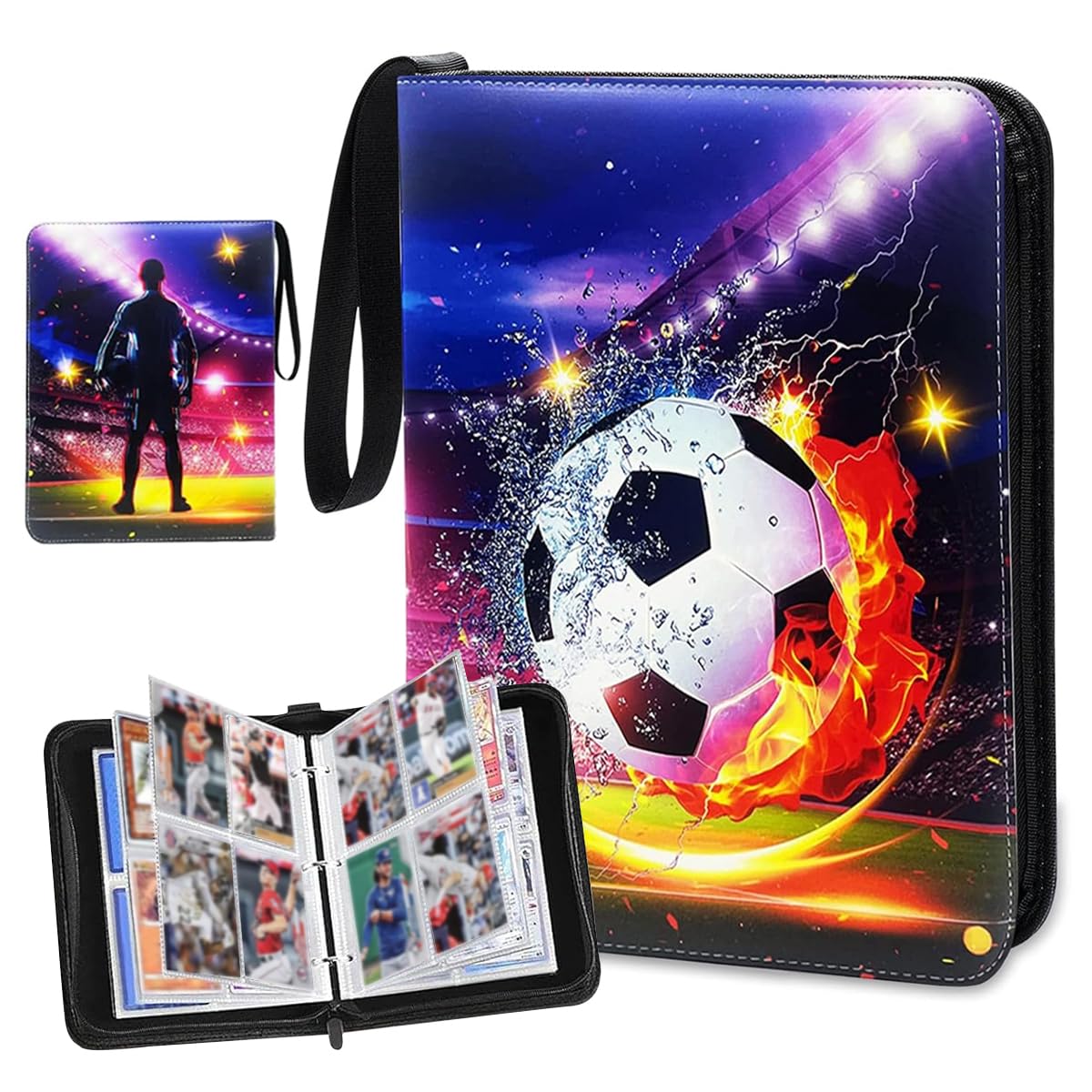 patpat PATPAT® 400 Pockets Soccer Card Binder Autographed Cards Storage Bag Waterproof PU Cover Zipper Card Organzier Holder Multi Purpose Card Organizer Bag for Game Trade Cards, Collectible Cards-picture-12