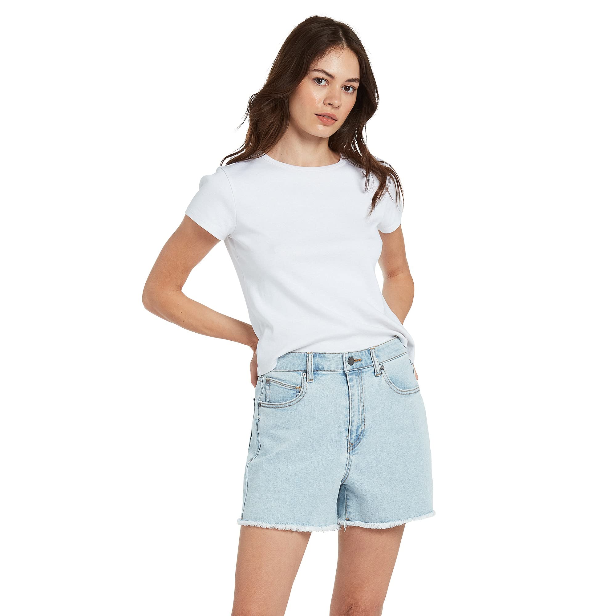 Short Volcom bleu denim clair taille haute idéal pour l'été
