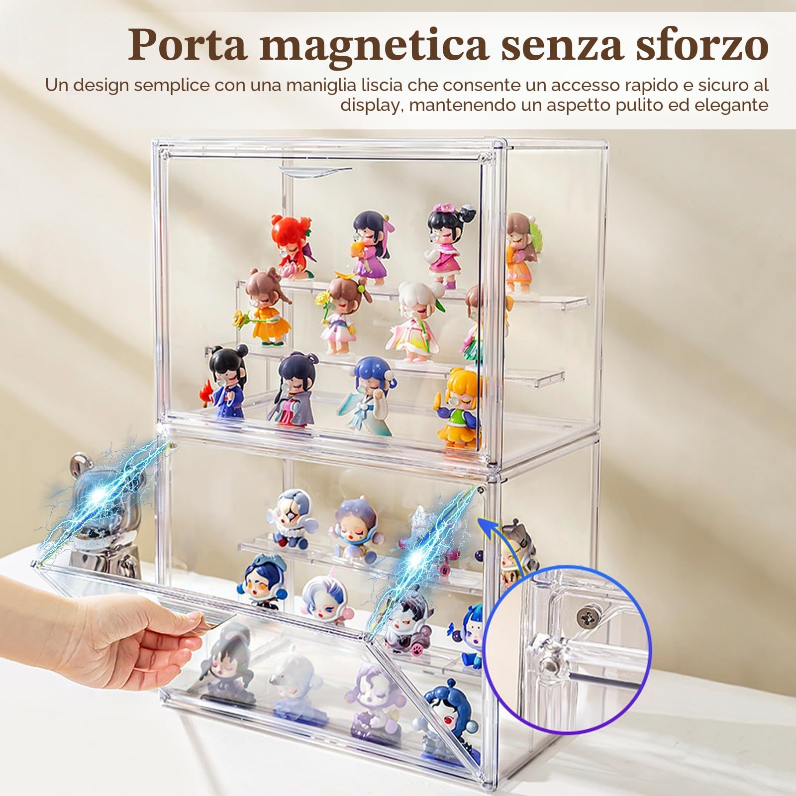 TSKDKIT Vetrina Espositiva Teca Acrilico Vetrinetta per Collezionismo 36x27x22cm Trasparente Espositore con Porta Antipolvere Teca per Lego Modellismo, Pop Mart, Figure