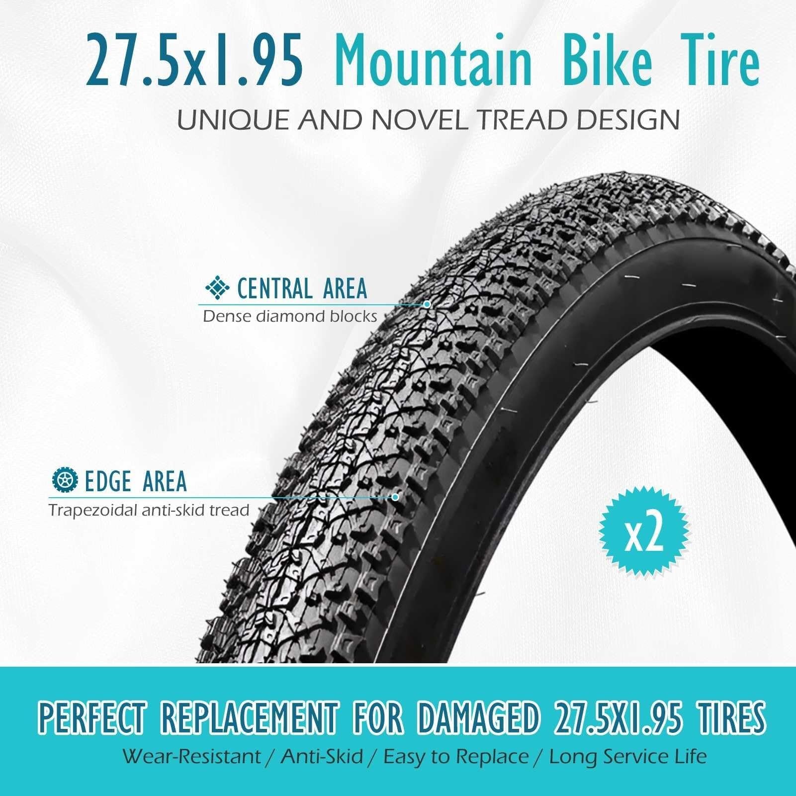 2PCS 27.5x1.95 Opona Rowerowa Odporna na Przecięcia dla MTB i Jazdy Miejskiej Grube Profilowanie, Wysoka Przytrzymanie, Wytrzymała Guma dla Mokrych Dróg i Szlaków