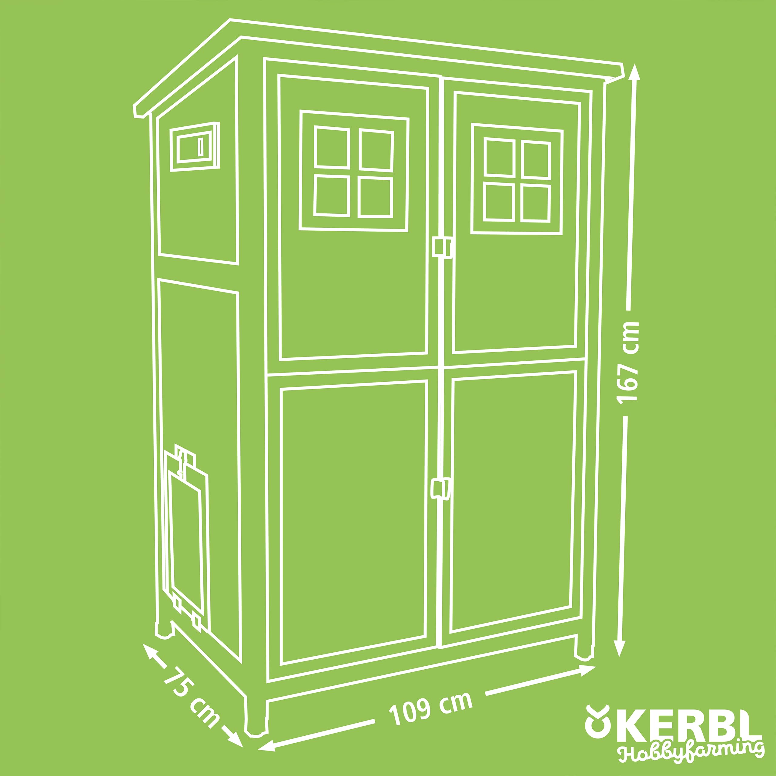 Kerbl Hobbyfarming Hühnerhaus Tower, Hühnerstall, 109x75x167cm, Holz, leicht zugänglich, leichte Reinigung, Zwei Sitzstangen, Zwei Legenester