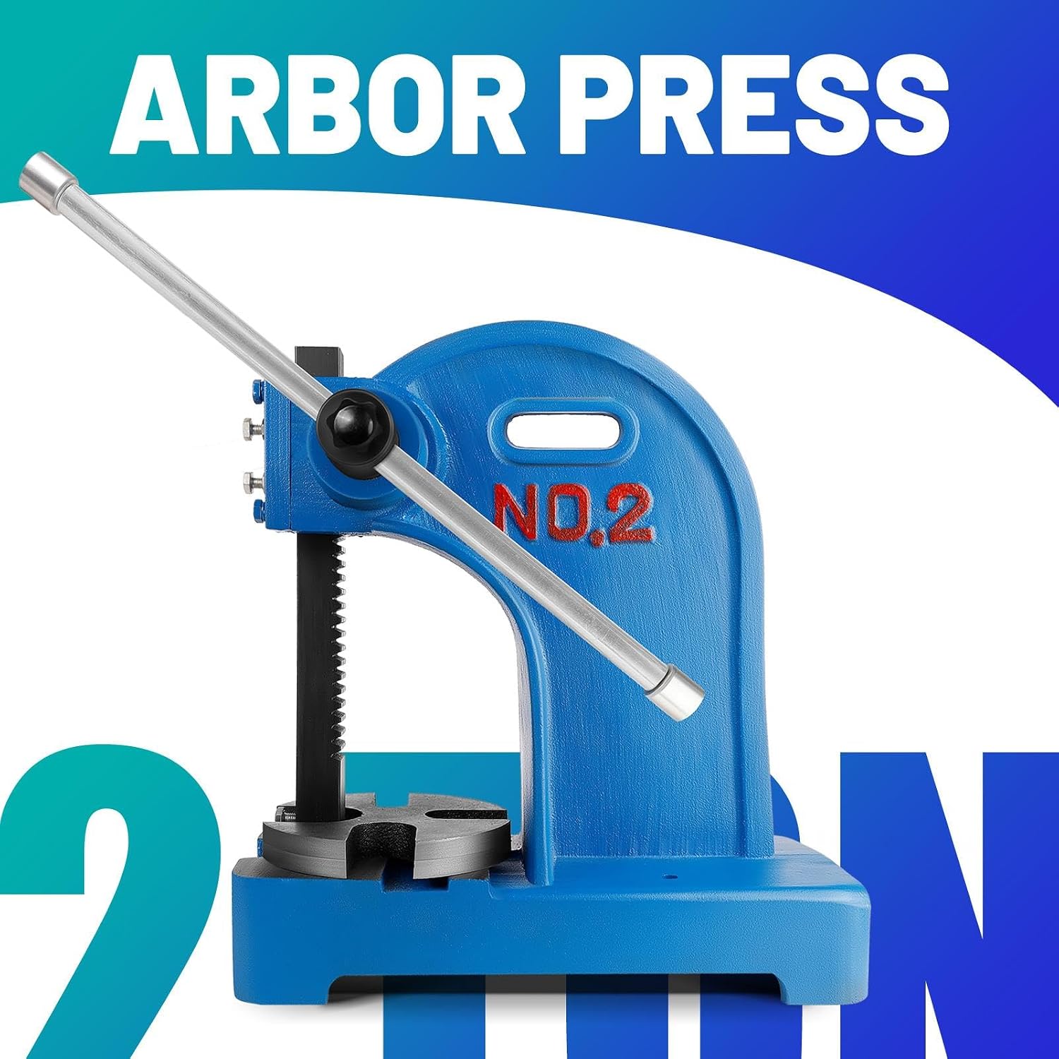 2 Ton Arbor Press, Manual Desktop Punch Press Machine, 17'' Work Height Hand Arbor Press Cast Iron Body, Manual Bench Press for Punching, Bending Stamping Holes, Blue