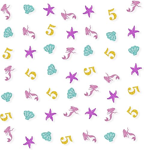 Juego de 120 confeti de sirena, decoraciones de mesa de sirena para cumpleaños número 5pequeño confeti de sirena para fiesta temática bajo el mar,