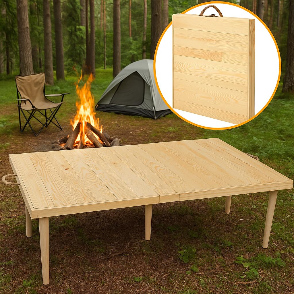 pratikoutdoor Katlanır Kamp, Piknik ve Bahçe Masası 55x110 cm - Ham Naturel Renk