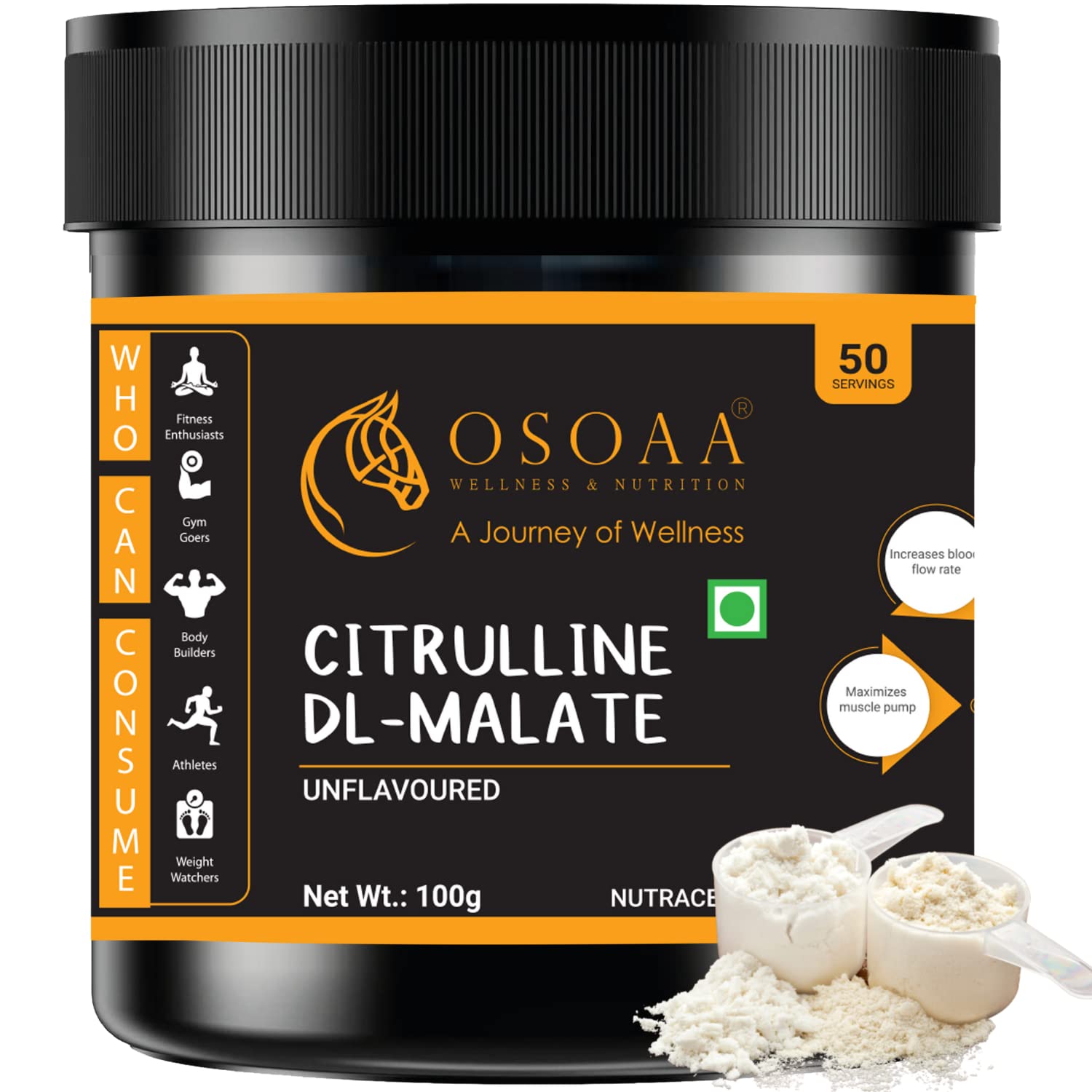 OSOAA Pure Citrulline Malate 2:1 Supplement Powder - 100g, Unflavoured | Boosts Nitric Oxide, Pre Workout Amino Acid for Muscle Strength & Endurance (B097966789) Amazon Price History, Amazon Price Tracker