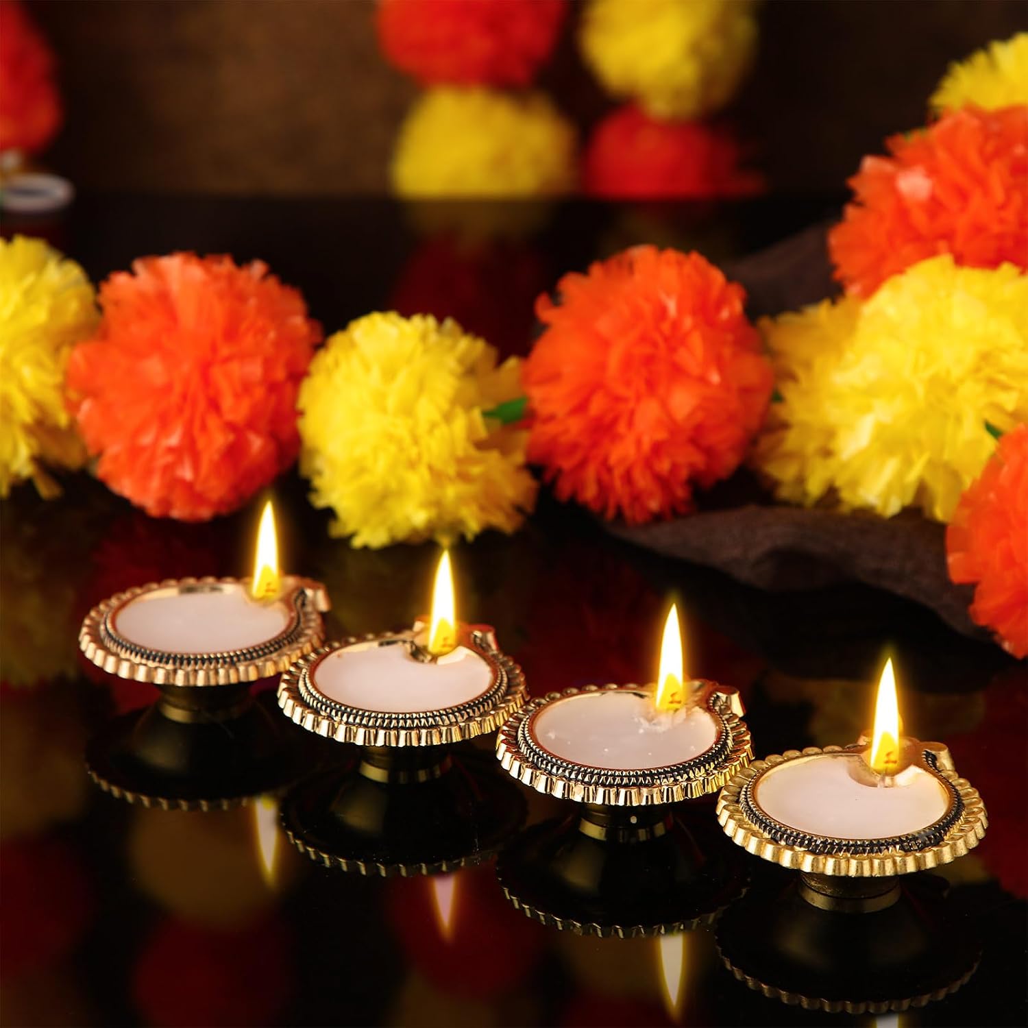 VIHOSE 20 Pcs Indian Pooja Kuber Diya for Diwali Decoration Handmade Oil Lamp with Golden Engraved Vilakku for Puja Pooja Traditional Indian Deepawali Housewarming Gift Items (Classic)
