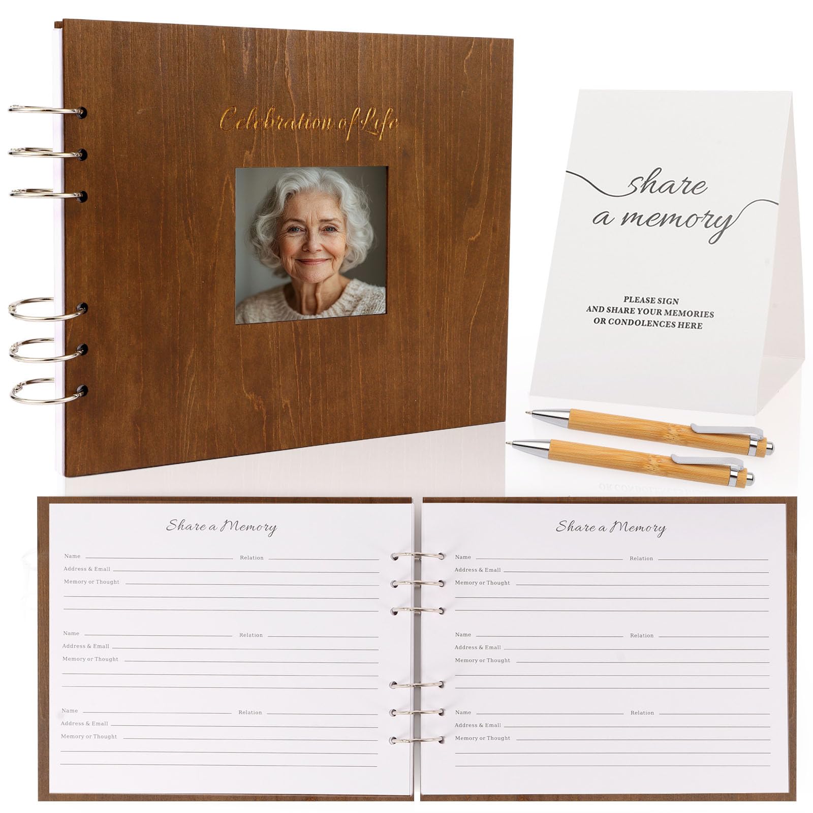 Photo 1 of Farrdun Wooden Funeral Guest Book for Memorial Service Memory Book Celebration of Life Decorations,in Loving Memory Guest Book for Funeral Guests to Sign in with Condolence Memory Table Sign & Pen
