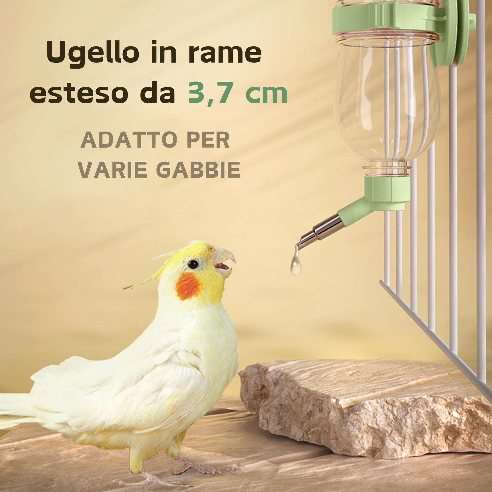 Abbeveratoio per uccelli, Dispenser d'acqua automatico per gabbia, Bottiglia d'acqua appesa per Pappagallini, Canarini, Cockatiel, Fringuelli, Budgerigar (Verde, 240ml)