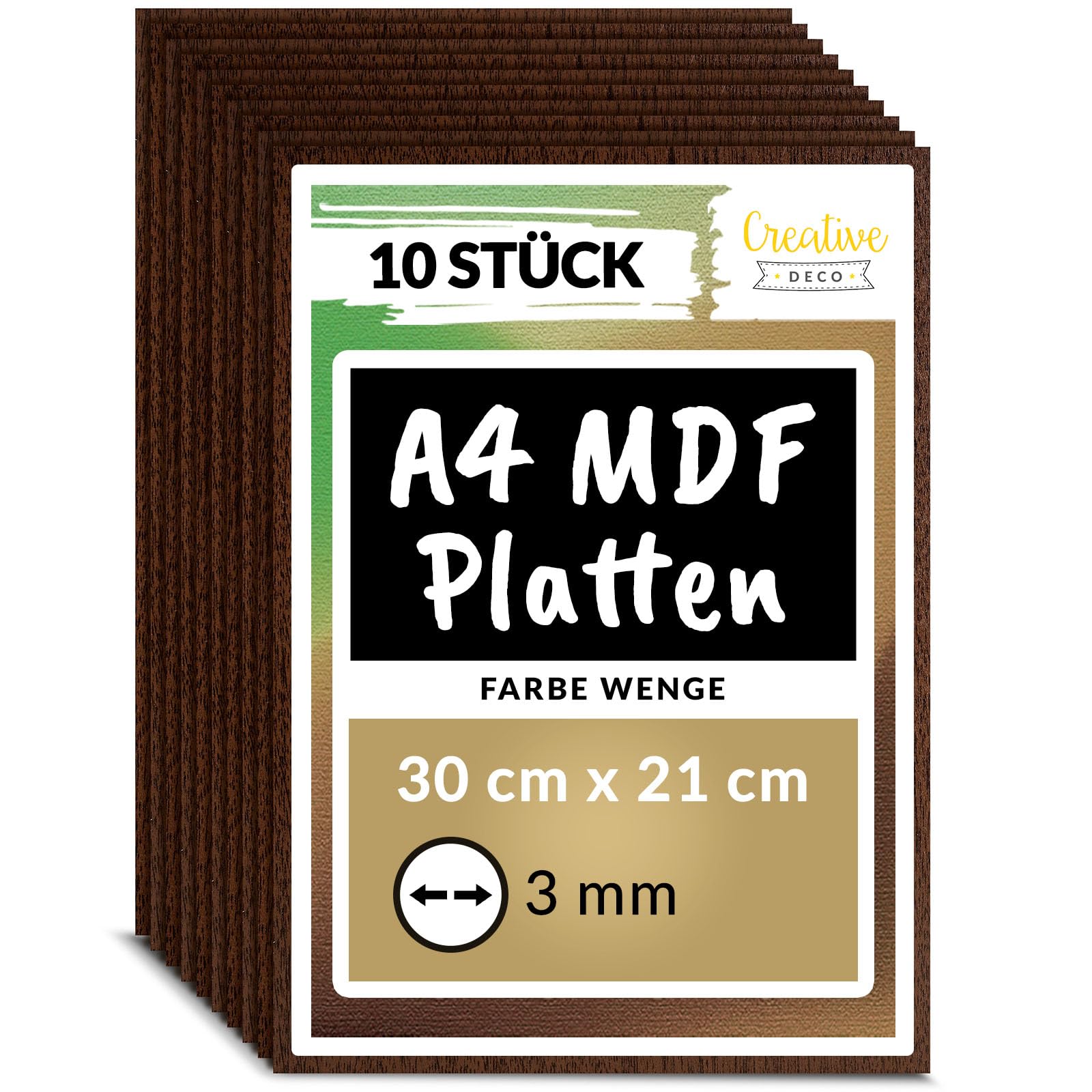 Creative Deco MDF Platten 10 x A4, einseitig lackiert Wenge, 300 x 210 x 3 mm