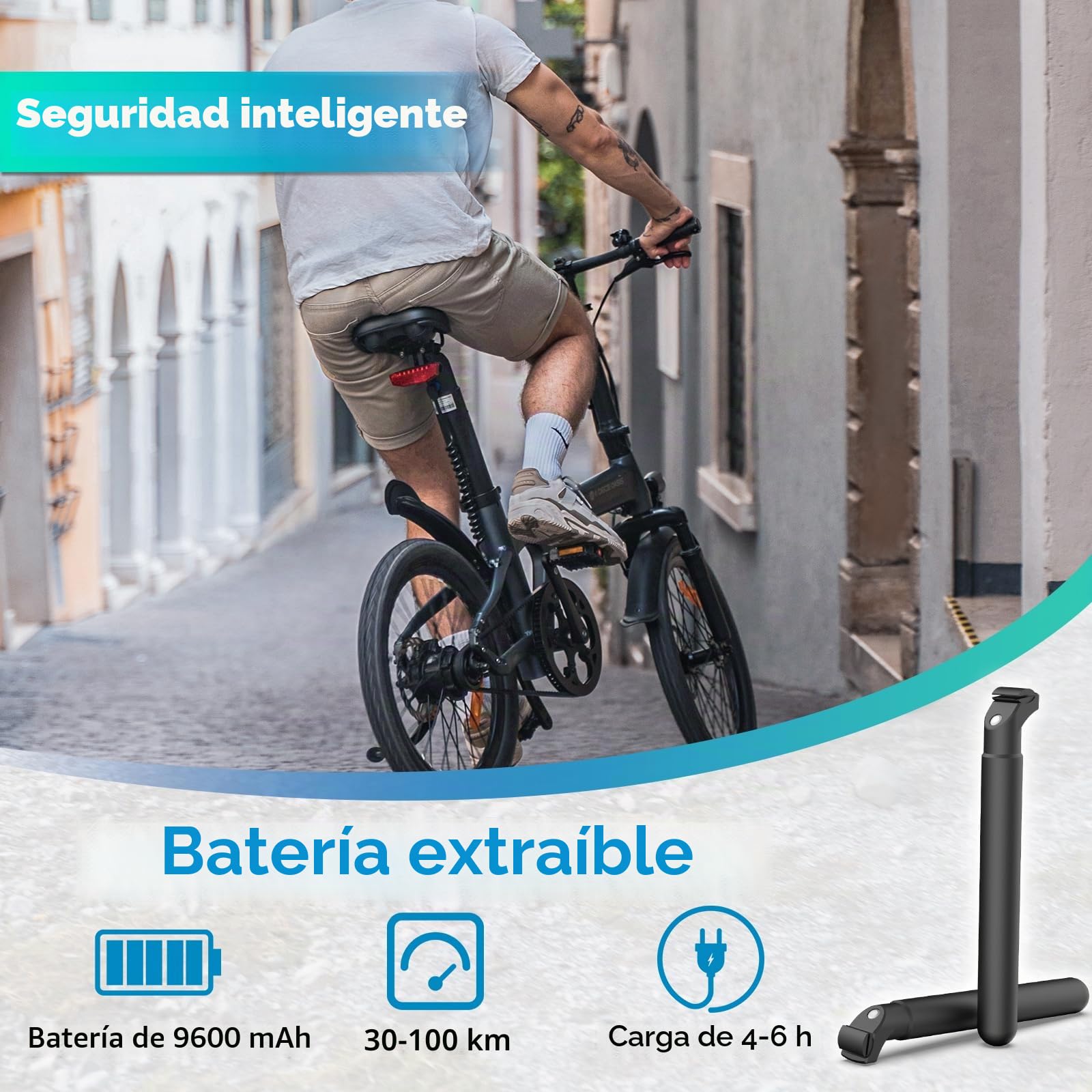 A Dece Oasis Ado Air20S*2 V2026 Bicicleta Eléctrica Plegable, E-Bike Ultraligera 20'' con Suspensión, Motor 250W/50Nm, Autonomía 100km, App Ado, Pantalla IPS de 2,4'',Incluye Cesta Delantera*2