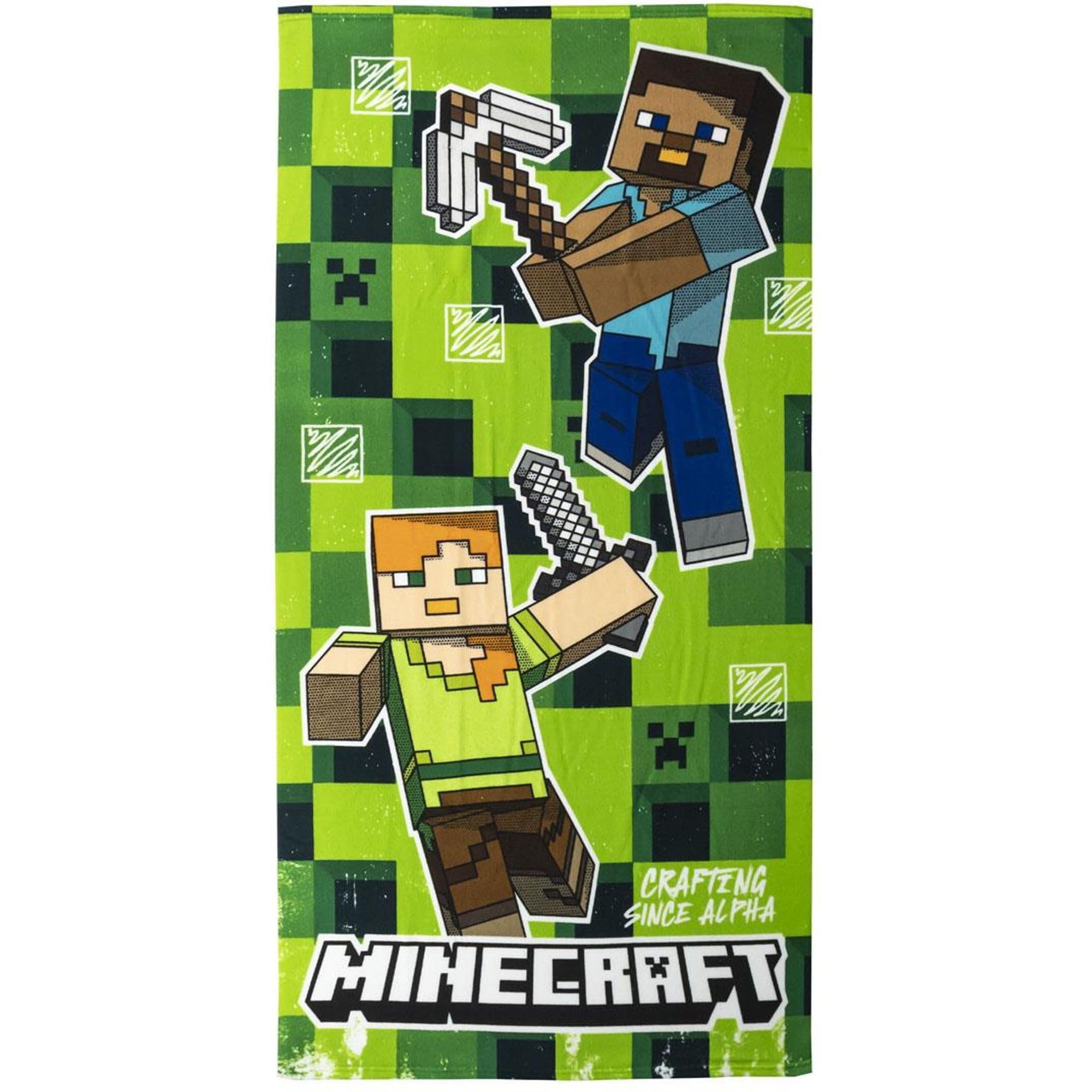 Minecraft Kids Towel - Green - 70x140cm - Made with 100% Polyester 240 gsm - Small Towel - Minecraft Characters Print - Original Product Designed in Spain