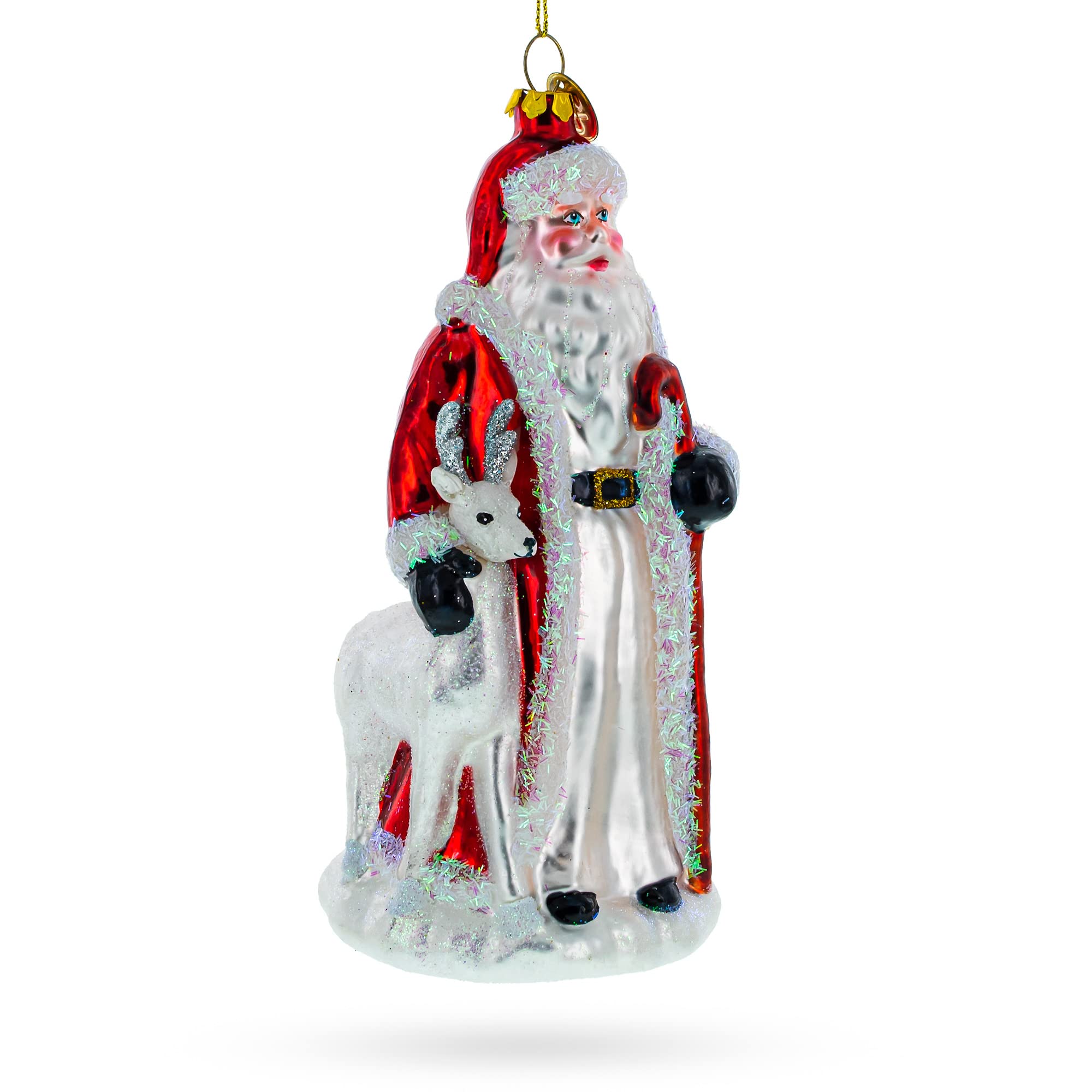 Amazon.co.jp: Santa Guided by White Reindeer Glass Christmas