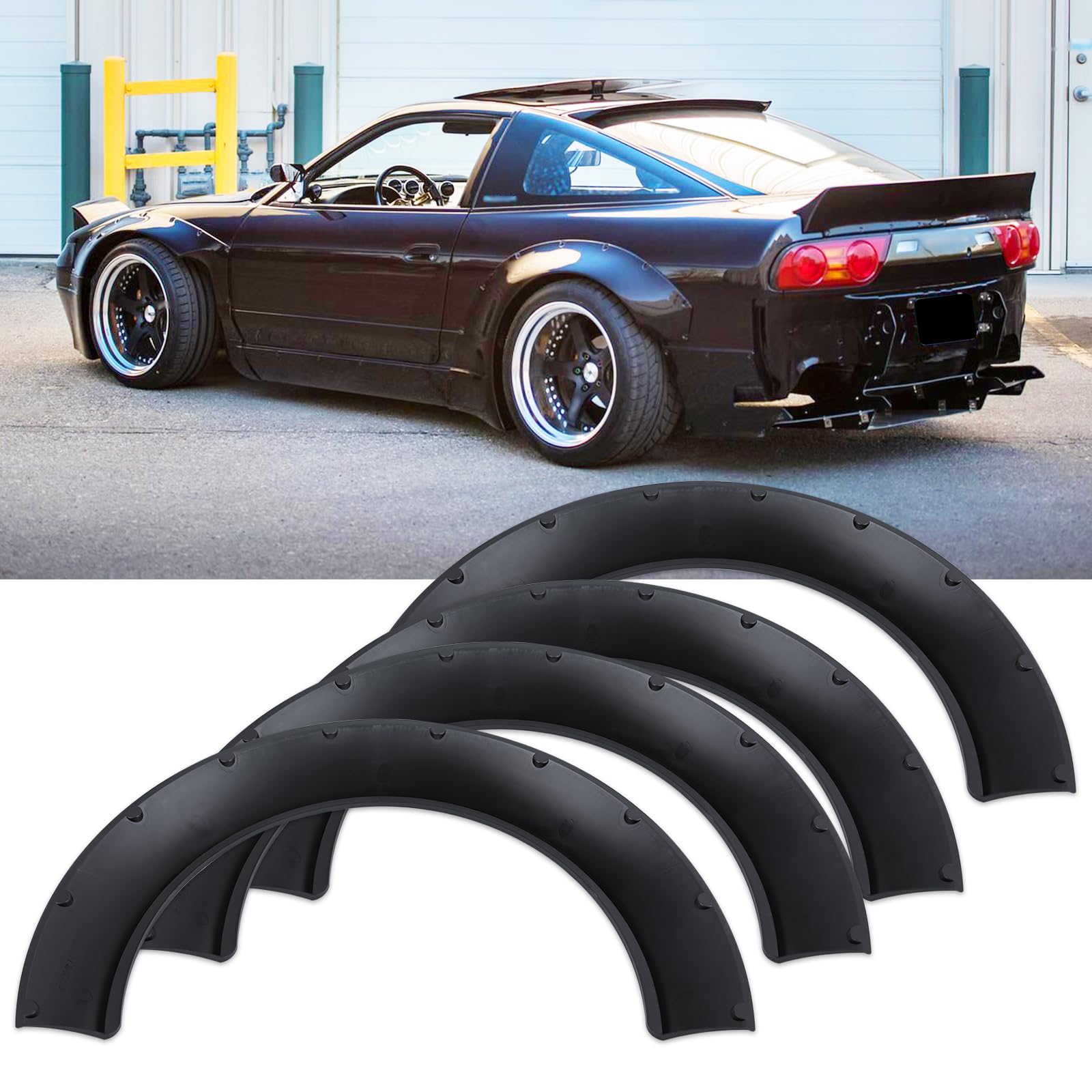 Universal Fender Flares 4PCS Car Large Fender Wide Body Kit Flexible Wheel Arches Edge Trim Protector PP Material,Mustang Car,JDM MODERN(84cm-Wide body)