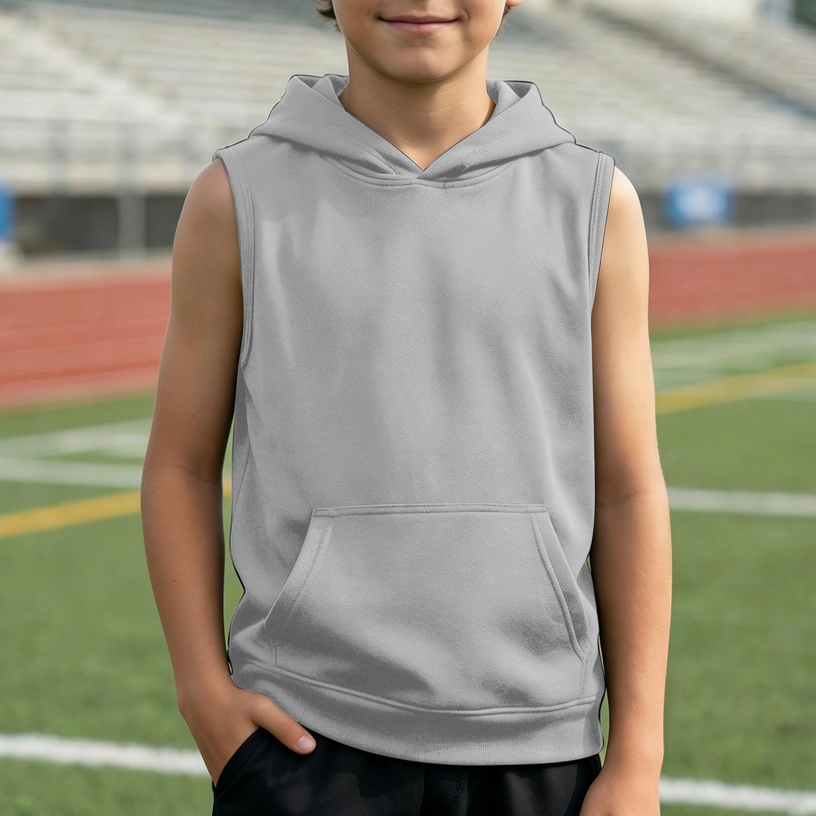 Camiseta Deportiva sin Mangas para Niños con Capucha y Bolsillo para Entrenamiento y Actividades Diarias