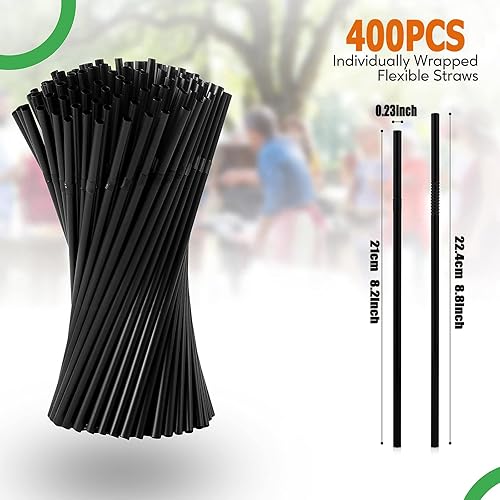 Miniatura 3 de 400 popotes flexibles negros, pajitas flexibles de plástico desechables (0.23 pulgadas de diámetro y 8.27 pulgadas de largo) (negro-400)