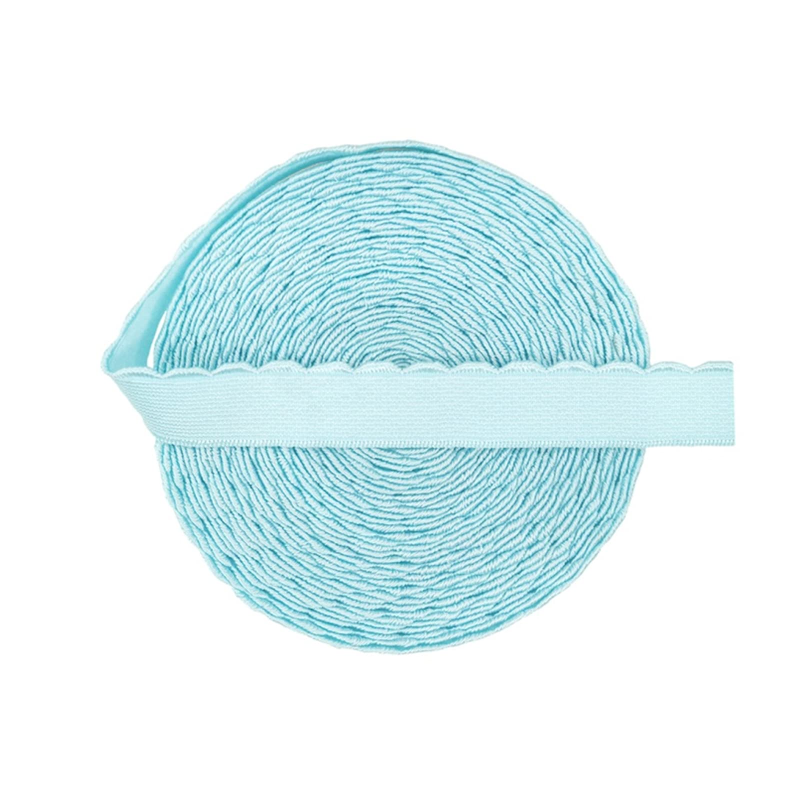 Bristlegrass Shiny Fold Over Elastic Band for Sewing 5/8 Inch 5 Yard Blue Topaz Foe Roll Spool Stretchy Ribbon for Hair Tie Headband Dress DIY Sewing Trim (5Y 5/8
