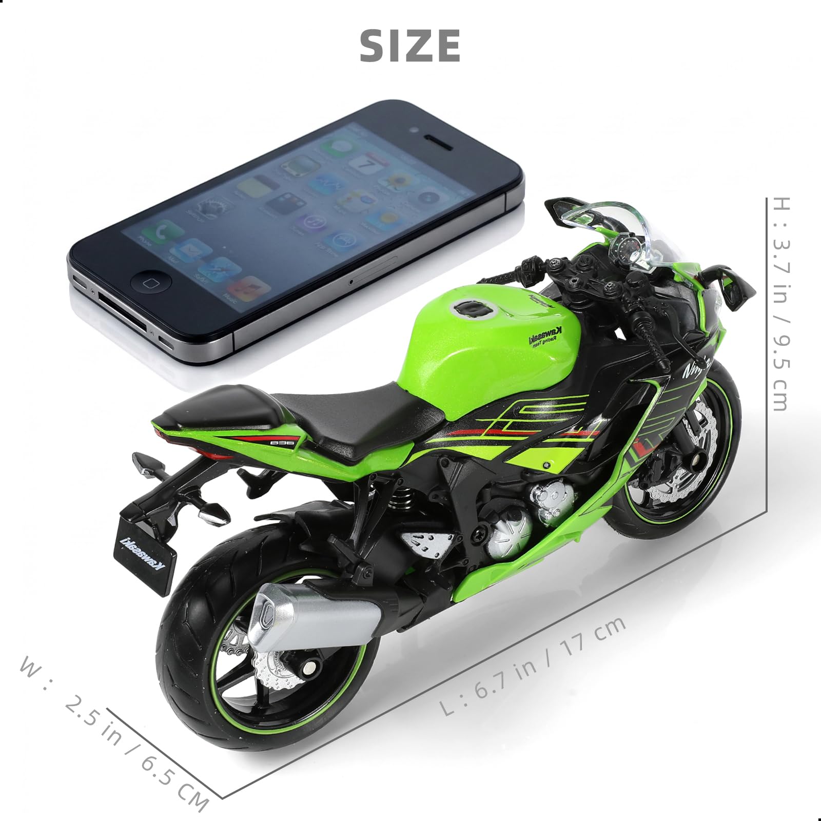 1:12 Modello compatibile per Kawasaki Ninja ZX-6R in Metallo Diecast - Moto Giocattolo Mini - Regalo (Verde)