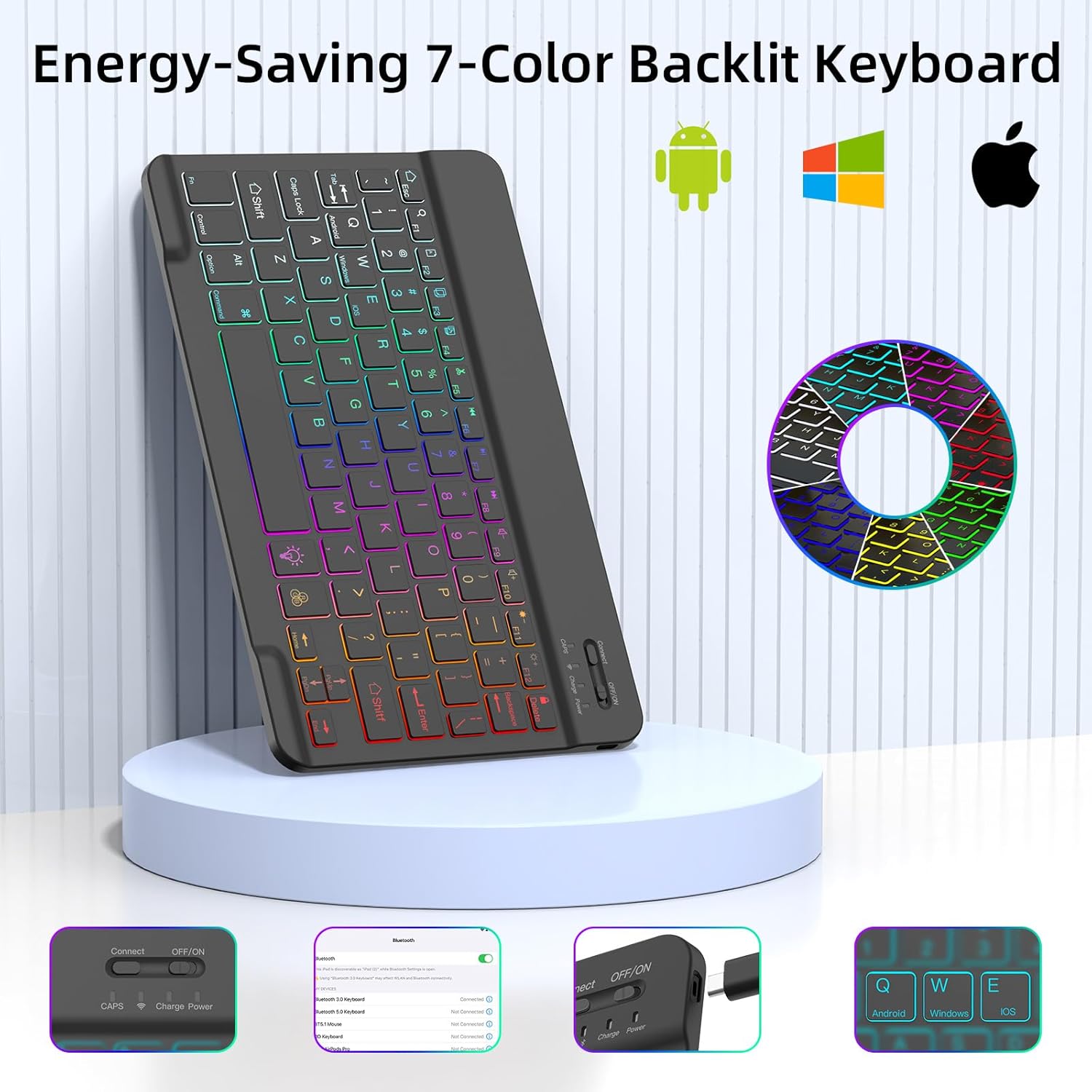 Keyboard Case for Samsung Galaxy Tab A9+/A9 Plus 11 Inch SM-X210/X216/X218 2023, 7-Color Backlit Case with Keyboard for A9+ Tablet 5G Magnetic Detachable Bluetooth Keyboard with S Pen Holder Black