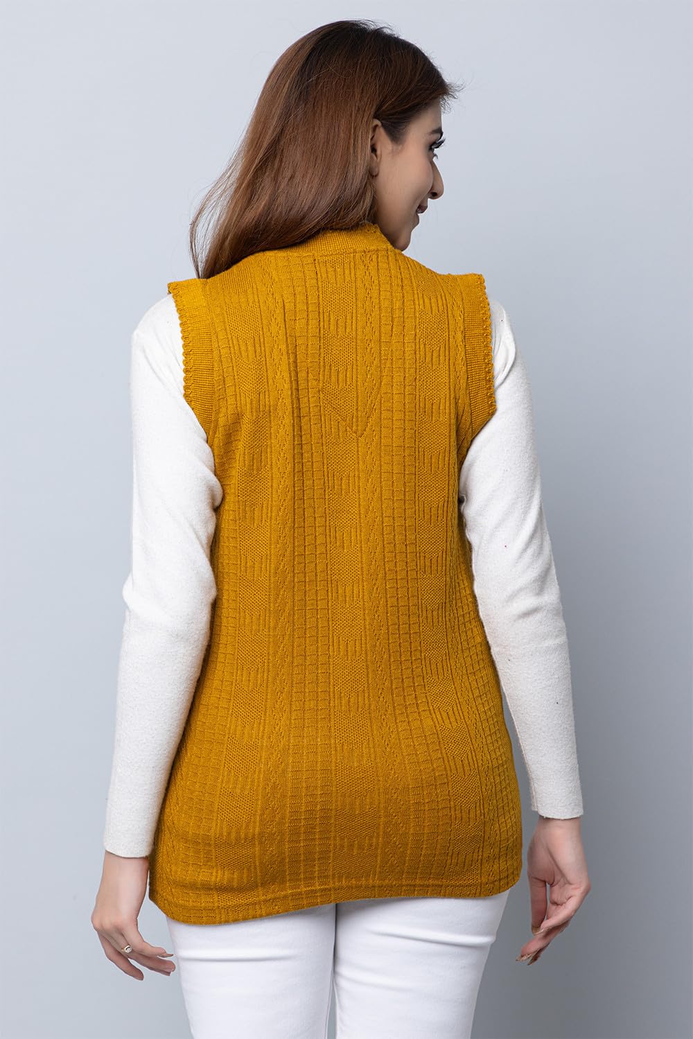 HIFZAA Wool Sleeveless Sweater For Women With Pockets Cardigan Winter Wear Sweaters For Ladies Plus Size Gold-5XL - Image 4 thumbnail