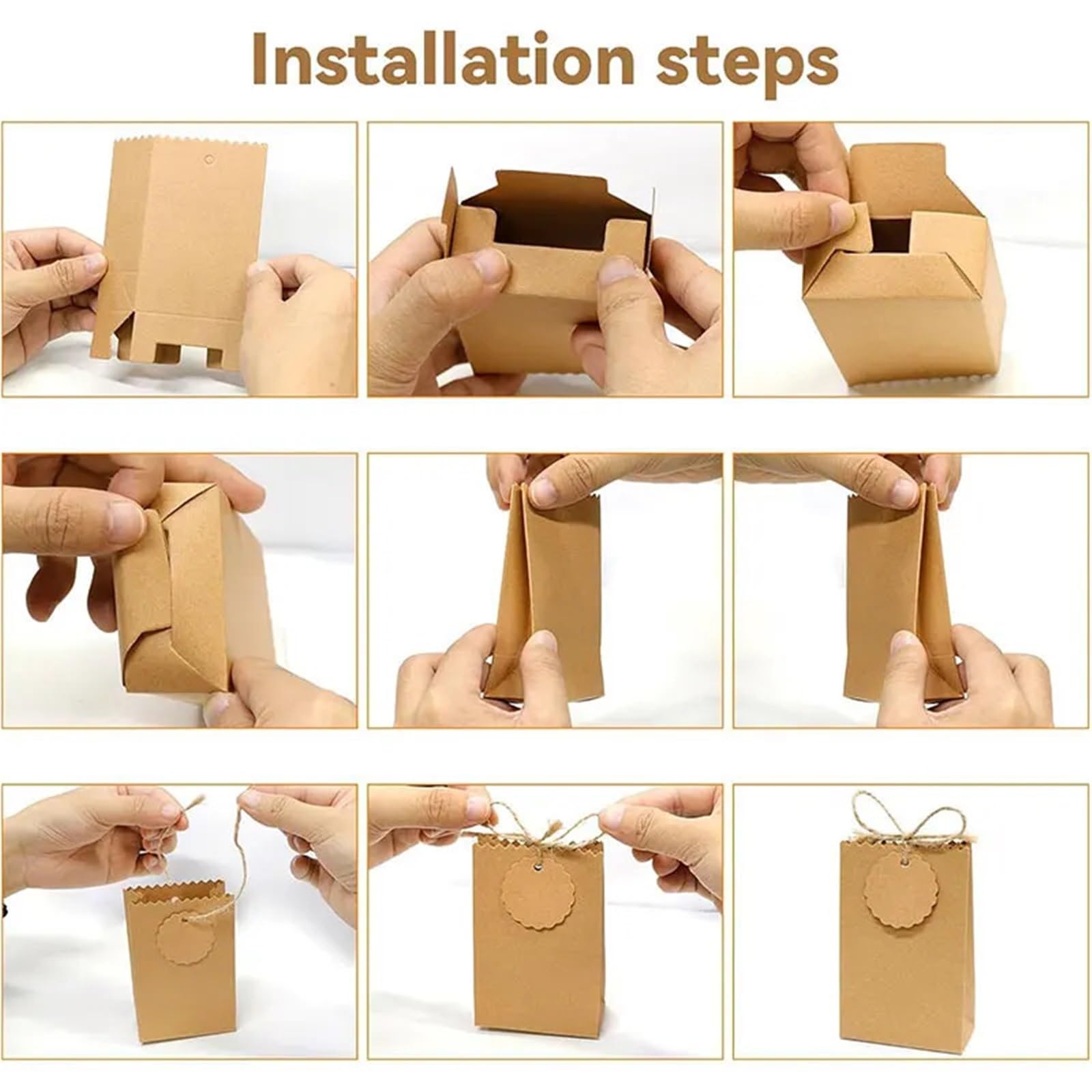 Caja Para Tartas Bolsas de papel kraft (10/30 unidades), cajitas con etiqueta personalizable, plegables for bodas, fiestas y cumpleaños(White,30PCS)
