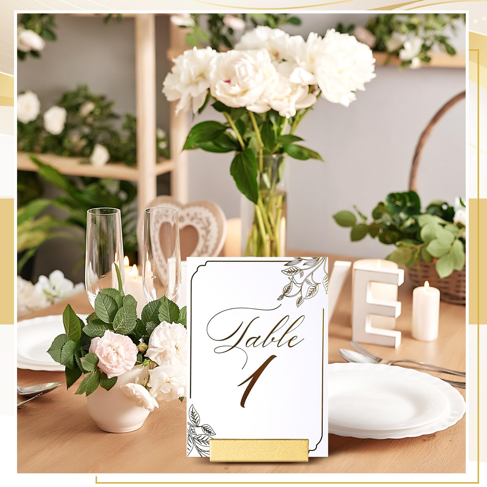 Vintage Gold Place Card Holder Set/ 4 Simple Place Card Holders For