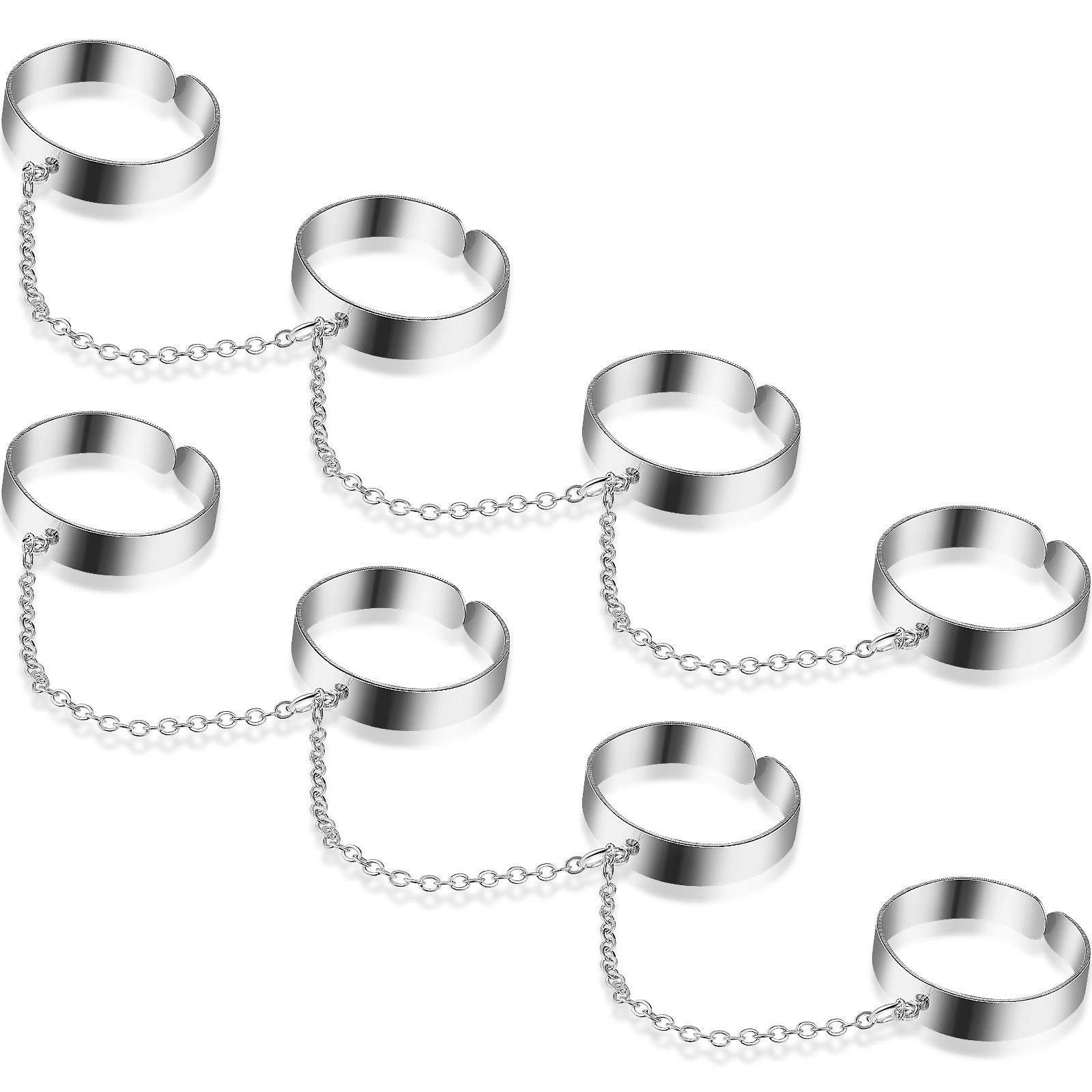 Bonuci2 Pieces Punk Chain Finger Rings, Chain Finger Rings, Adjustable Ring, Punk Chain Rings Punk Multi Layer Adjustable Chain Four Fingers Open Rings for Men and Women, Silver