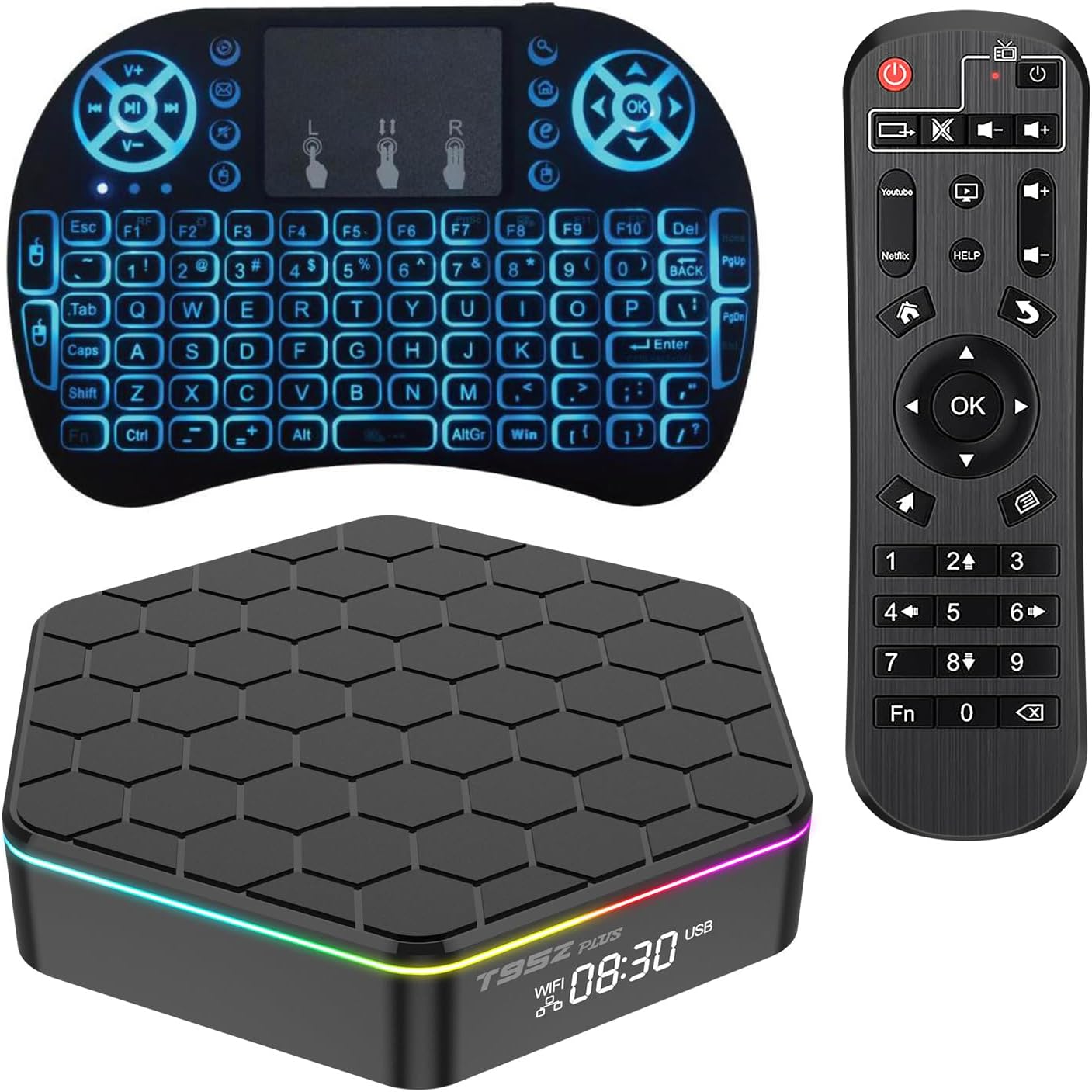 - Android TV Box 12.0,T95ZPLUS H618 2GB RAM 16GB ROM with Backlit Mini Wireless Keyboard Quad-Core Cortex-A53 CPU,2.4GHz/5GHz Dual Band WiFi6 6K Ultra HD Resolution Bluetooth 5.0