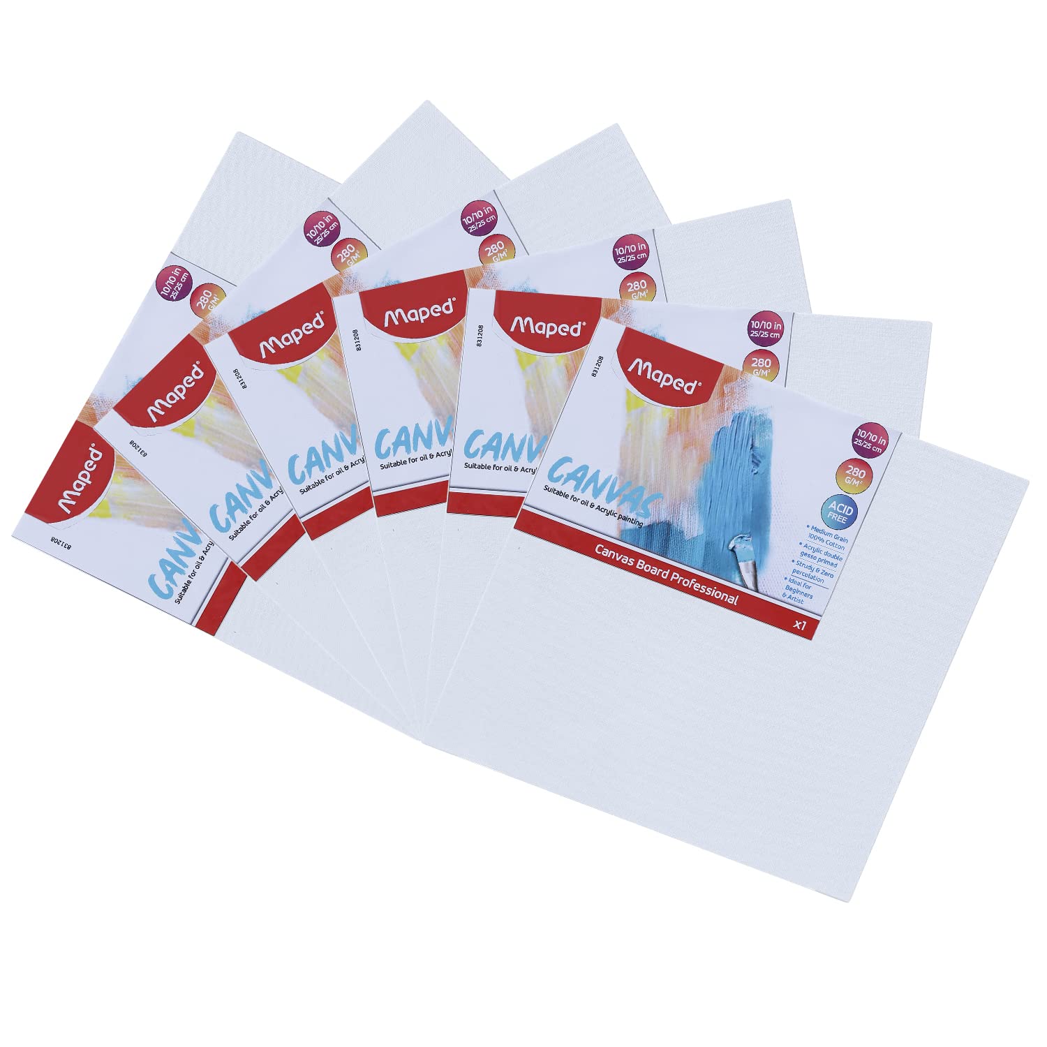 MAPED Cotton Canvas Board for Painting (10 x 10, 4mm), White (831208) 2