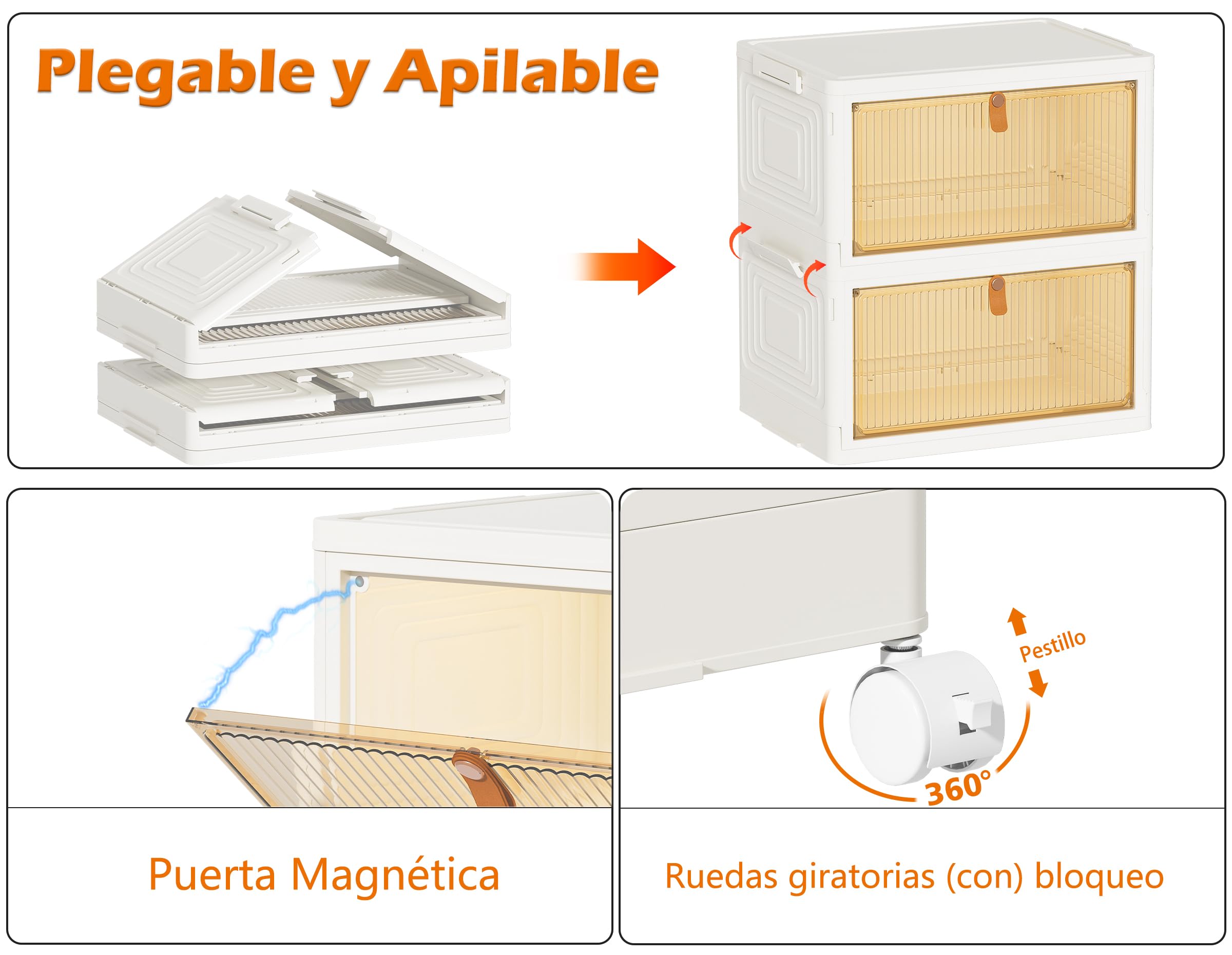 HOMIDEC Cajas Almacenaje Plástico con Ruedas y Tapa 3×33L, Blanco Nieve | Cajas Almacenaje, Ideales para Snacks, Juguetes, Libros, Oficina o Ropa