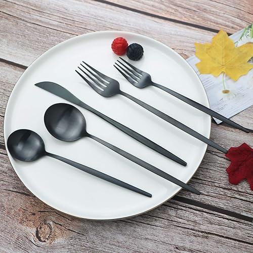 Miniatura 2 de JASHII Juego de cubiertos de acero inoxidable de 20 piezas, juego de utensilios de cocina ligeros para 4, mango plano, juego de cubiertos para el