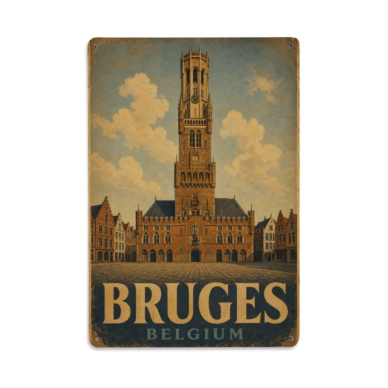 Retro Travel Belgium Bruges Metal Tin Sign