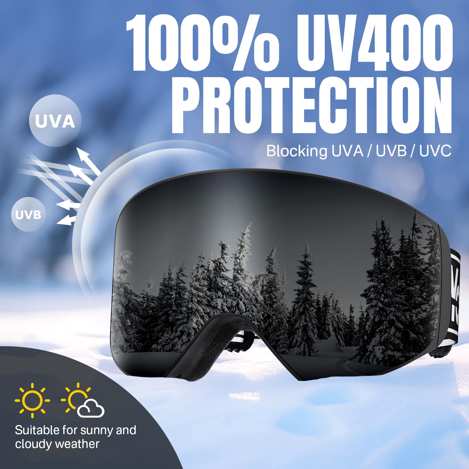 YOZISS Maschera da Sci uomo donna,OTG Maschera da Snowboard, Protezione UV400 Occhiali da Sci Snowboard, Occhiali da Motocross per ciclismo Equitazione Arrampicata Sci