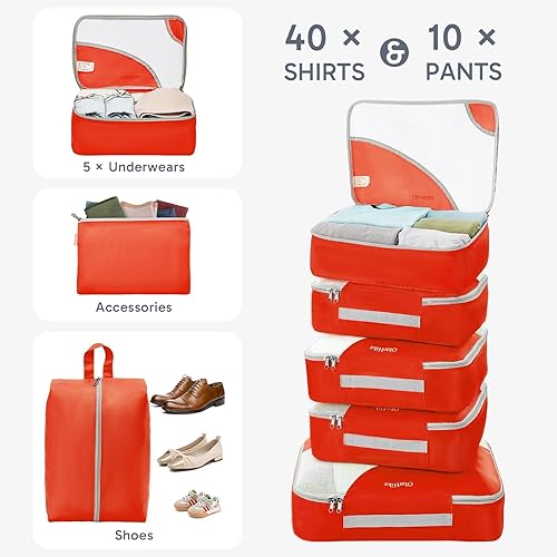 Miniatura 4 de Juego de 10 cubos de embalaje resistentes para maletas, artículos esenciales de viaje de OlarHike con costuras antidesgarros, organizadores