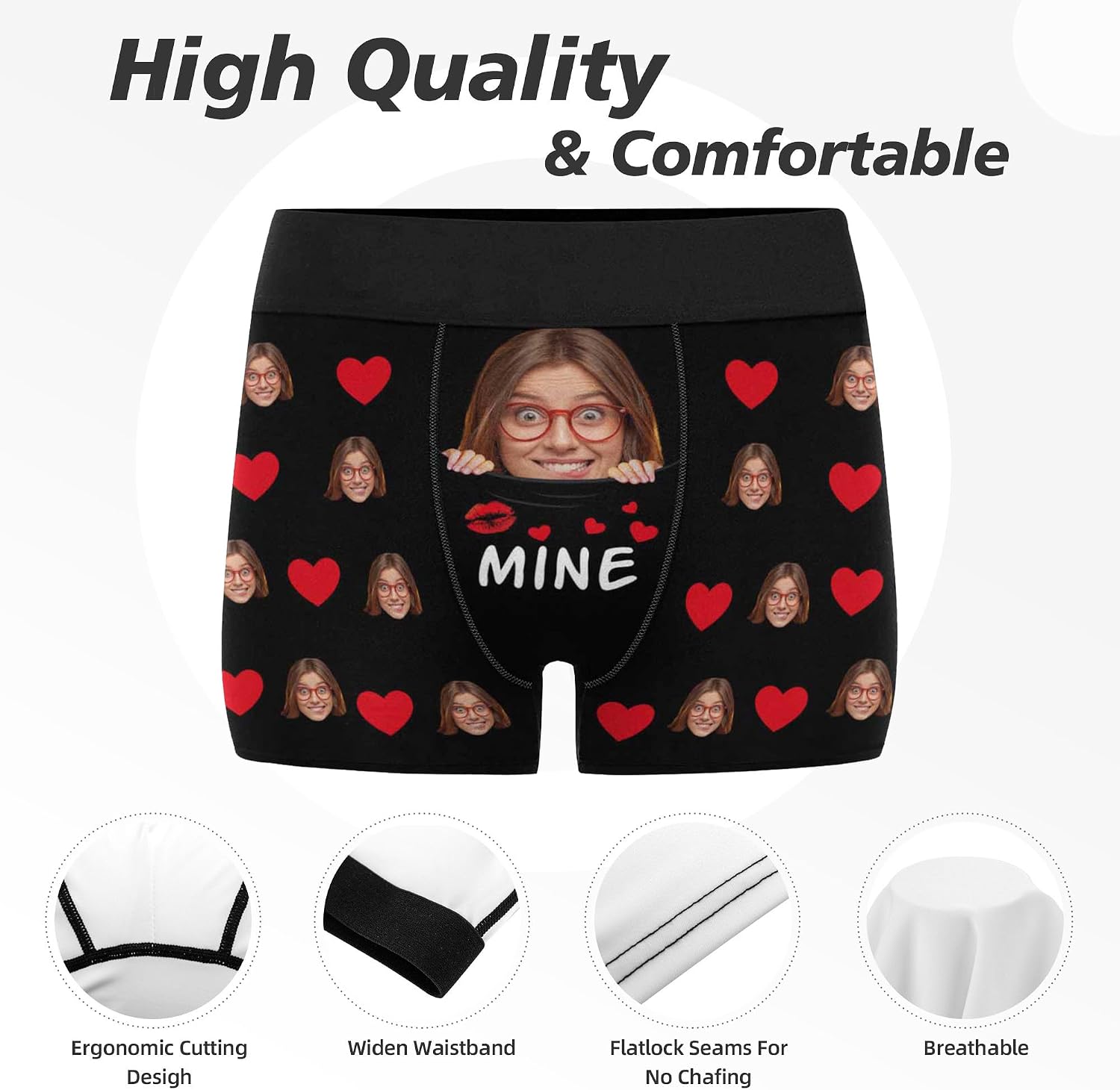 Artsadd Custom Men's Boxer Briefs Personalized Funny Face Shorts Underwear Customized Photo Gift Boyfriend Husband Valentines