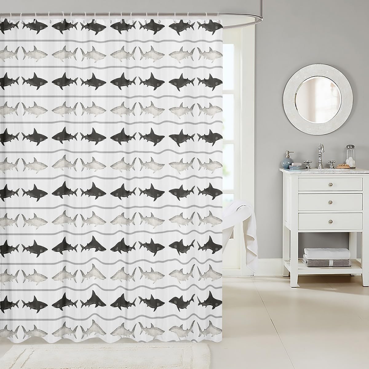 jejeloiu Cute Shark Shower Curtain 72"x72" Bathroom for Kids image 2