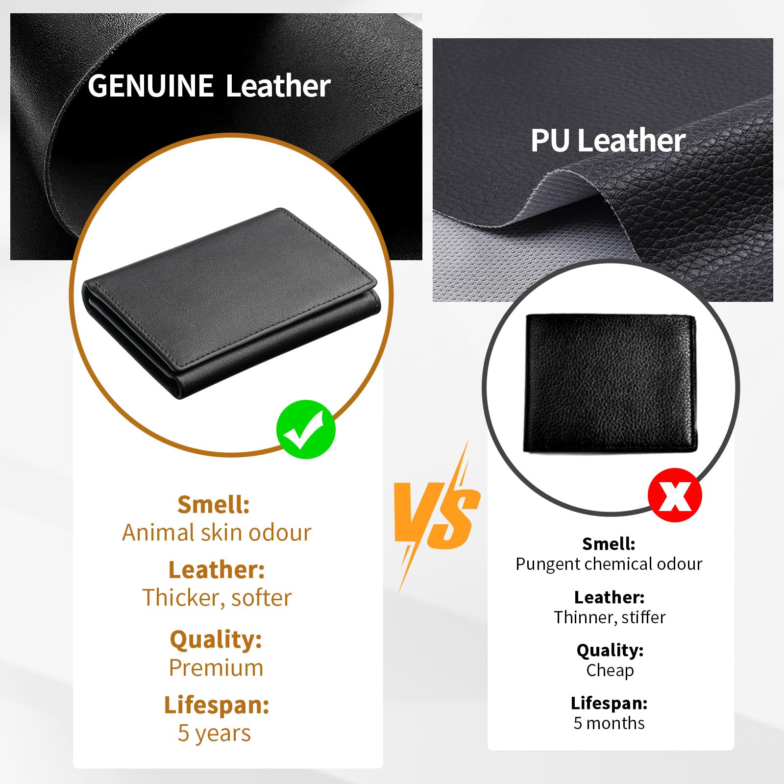 BSMUWOT Genuine Leather Trifold Wallet for Men, Rfid Blocking Tri fold Mens Wallets with ID Window (Black)