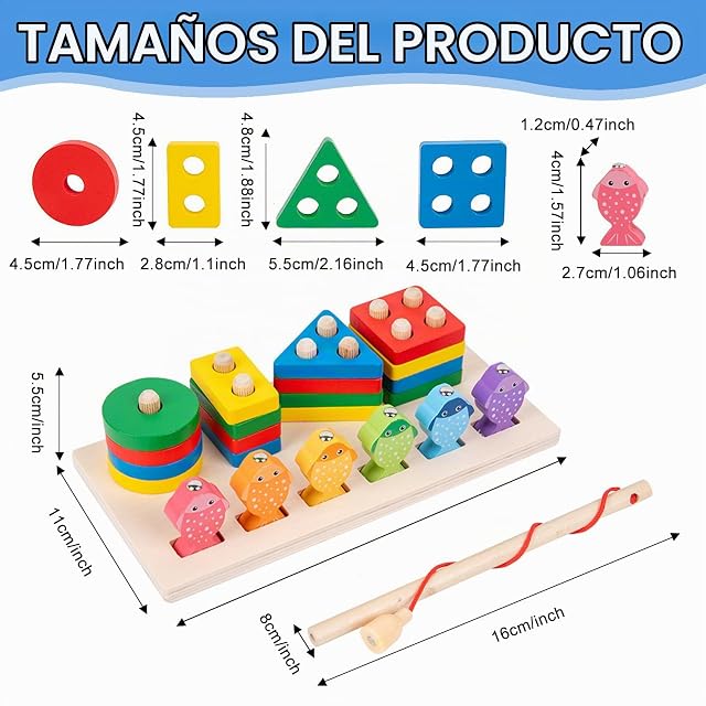 Foto 7 de 7 de TOSUTO Apilador Geométrico de Madera,Juguetes de Madera para Apilar y Encajar,Montessori Juguetes a Partir…