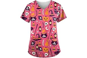 Halloween Breathable Cat Witch Scrubs Tops Plus Size Nurse Costume