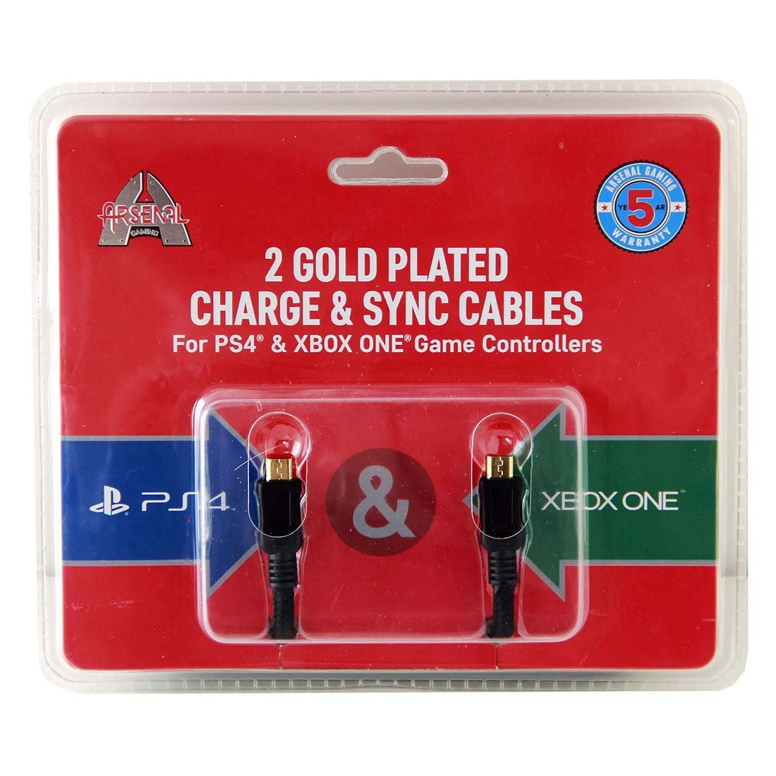 Arsenal Gaming Two 9' Universal MicroUSB Charging Cables, Black (AUH402) - Xbox One