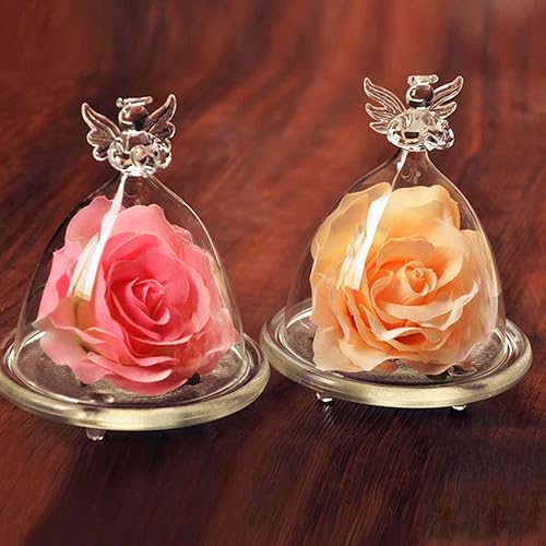 Miniatura 6 de Figura de ángel de flor en cristal, regalos de flores preservadas, hechas a mano, rosas reales en cúpula de cristal, decoración del hogar, día