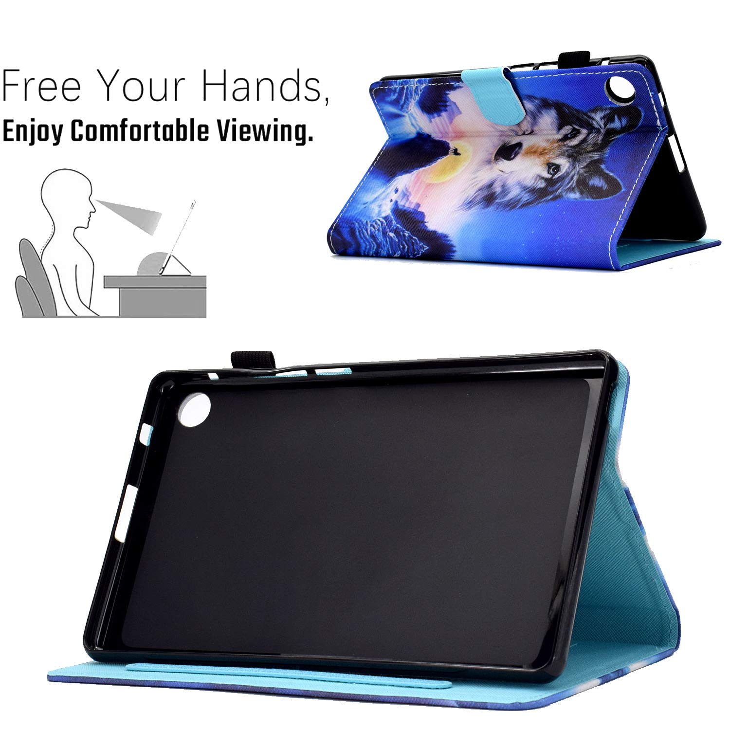 Custodia Sottile Con Supporto Per Lenovo Tab M10 FHD Plus 10.3'' (2ª Gen. TB-X606F/X), Cover Protettiva, Stampa Lupo