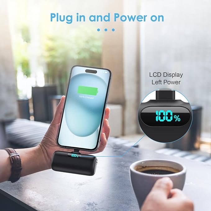Cargador Portátil USB C 5000mAh Power Bank con Conector Integrado miniatura 6
