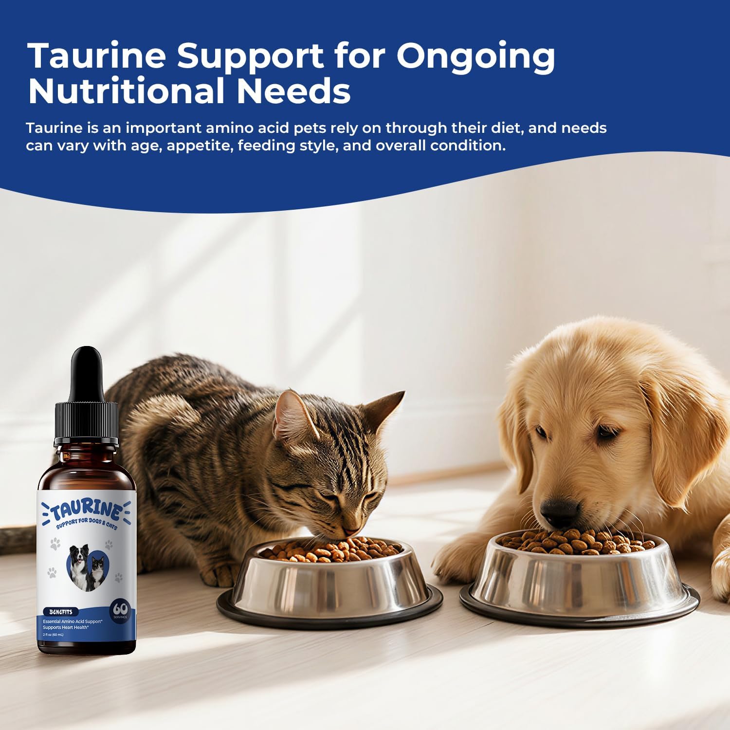 Taurine Supplement for Dogs & Cats Liquid Drops, Amino Acid Support for Heart, Muscle & Daily Vitality, Canine & Feline Nutrition Supplement, 60 mL