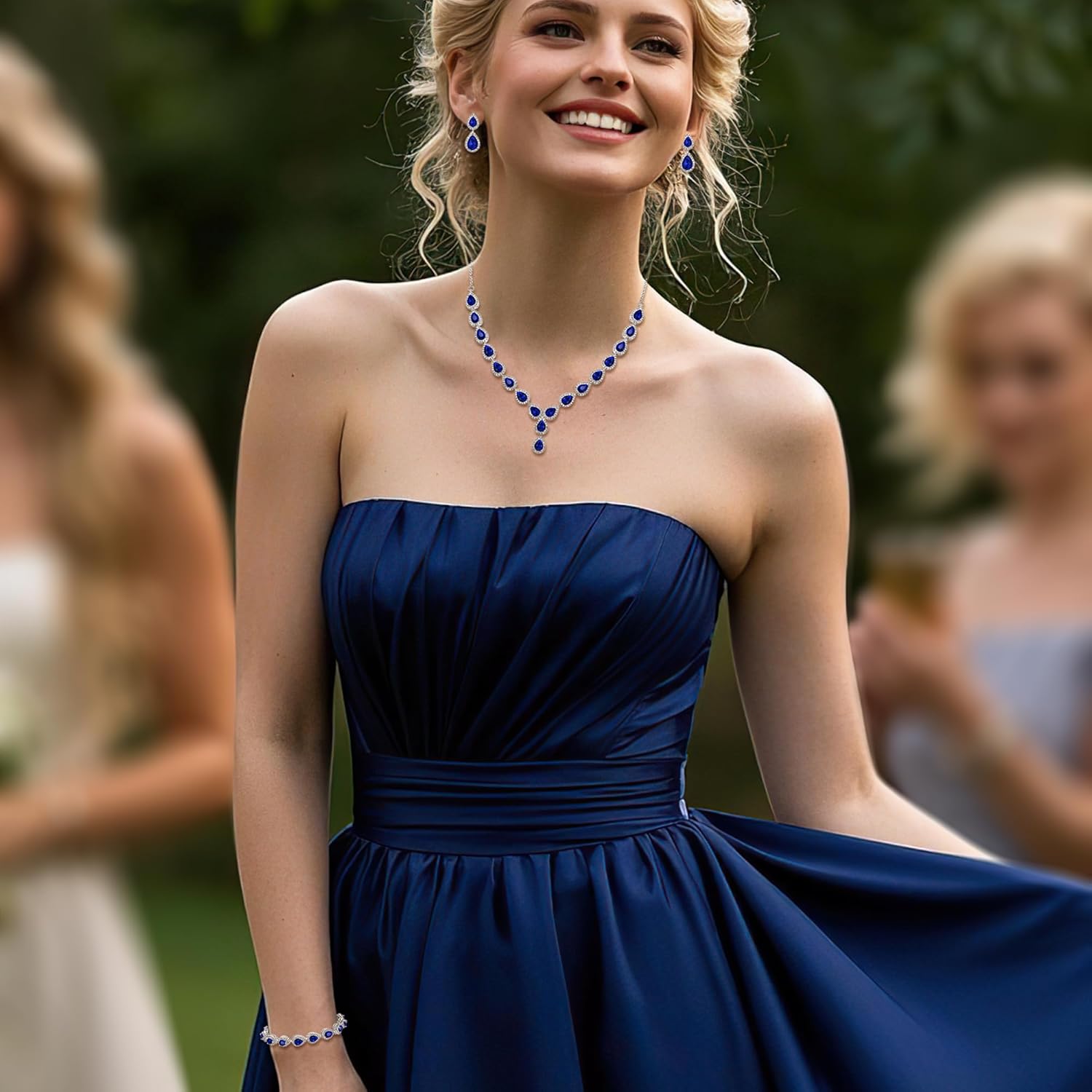 BriLove Wedding Bridal CZ Necklace Bracelet Earrings Jewelry Set for Women Teardrop Infinity Figure 8 Y-Necklace Tennis Dangle Party Prom Accessories - Image 2