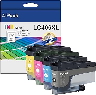 LC406XL High-Yield Ink Cartridge(4-Pack, 1BK/1C/1M/1Y) - Eout Compatible LC406XL Ink Cartridge Set Replacement for Brother LC-406XL MFC-J4335DW MFC-J4345DW XL MFC-J4535DW MFC-J4535DW XL Printer