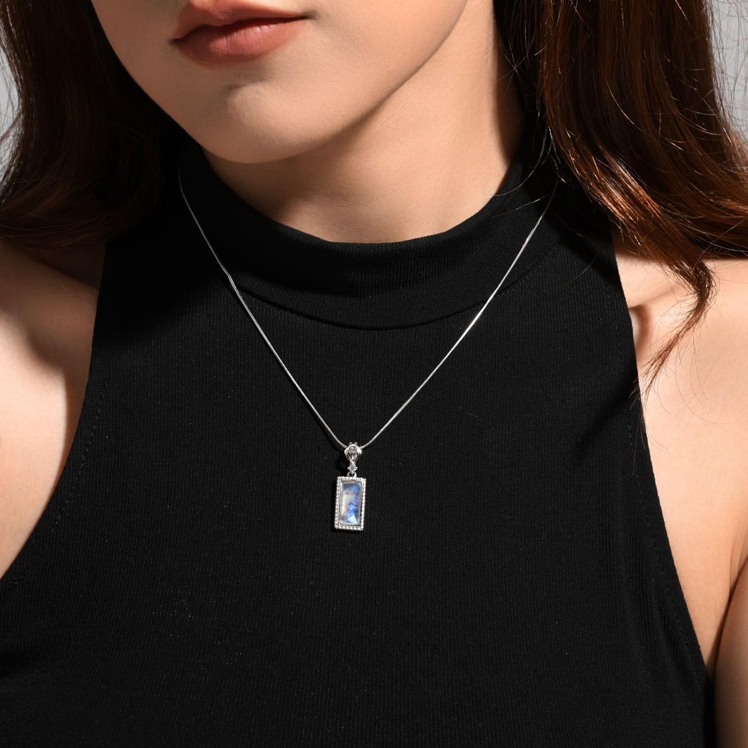 Natural Stone Rectangular Pendant Necklace,Crystal Healing Stone Birthstone Jewelry gifts for Women - Image 5