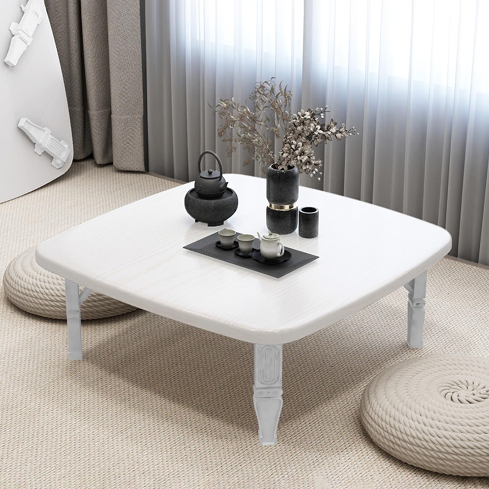 Table basse tatami pliante 80x80 cm en bois pour s'asseoir sur le sol